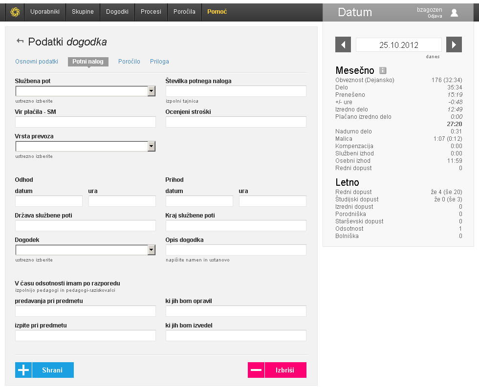 Pregled potnega naloga